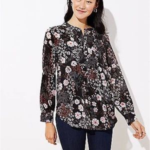 LOFT | Pintuck Floral Chiffon Blouse | Black/White/Pink | Large